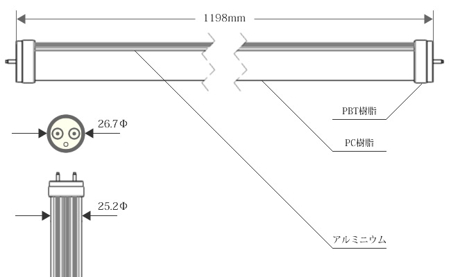直管型LED照明寸法図